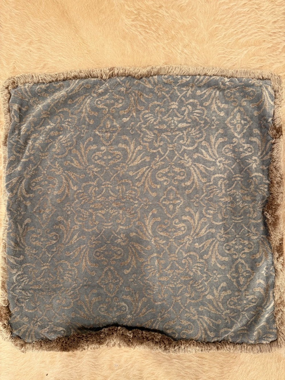 Restoration Hardware gray/blue and Taupe Damask Pillow Covers with Trim-set of 2